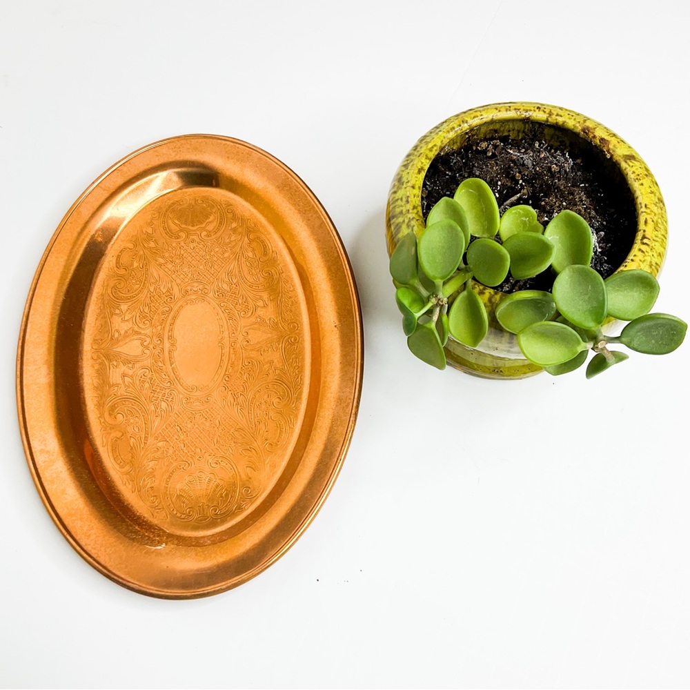 Vintage MCM Oval Copper Vanity Tray Serving Plate